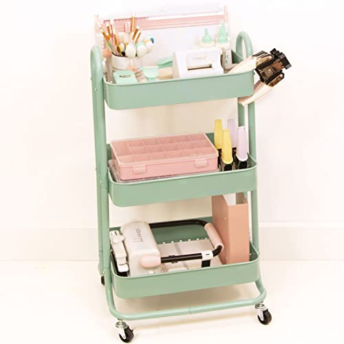Craftelier - Metall-Organisationswagen mit 3 Fächern | 4 Lenkrollen 360º mit Bremsen | Max. Fachlast 2,99 kg | Abstand zwischen den Fächern 25,5 cm | Größe 78 x 40 cm - Farbe Aqua