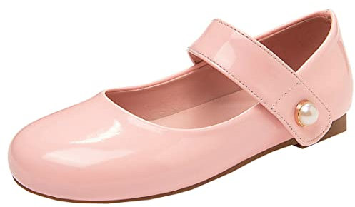 MISSUIT Damen Flache Mary Jane mit Klettverschluss Lack Riemchen Pumps Ballerina Sommer Schuhe(Pink,40)