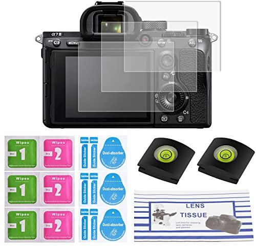 Screen Protector 3 Pezzi Proteggi Schermo per Sony Alpha 7III 7RIII A7II A7RII A7SII A7RIII A7R Mark II A9 insieme a 3 Kit di Installazione 2 Copriscarpe Caldo 1 Tessuto per Lenti