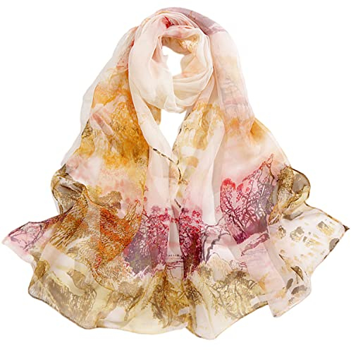 FAIRYGATE Schal Damen Seidentuch Tücher Stola Tuch Damen Frühling Halstuch in Zartem Creme Kopftuch Seidenschal Elegante Schals 39013