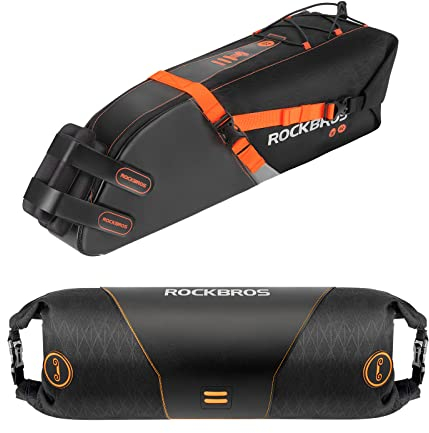 ROCKBROS Fahrradtaschen Set wasserdichte Lenkertasche + Satteltasche für Fahrrad, Bikepacking 2L + 10L Schwarz Orange