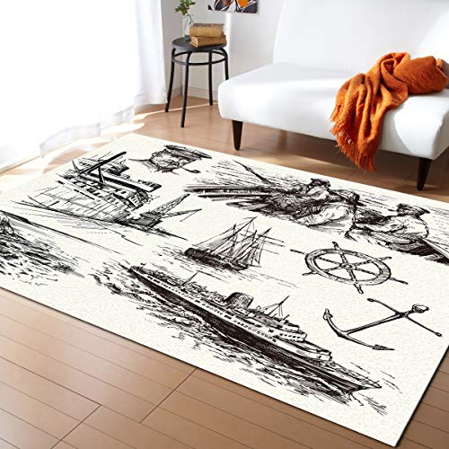Teppich Schlafzimmer Weich Teppich Wohnzimmer Seeschiff Tepich Moderne Küche Flur Bettvorleger Navigator, Schiff, Anker Kinderteppich rutschfest Waschbarer Teppich Innenbereich 200x300 cm