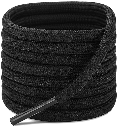 Puzeam 2 Pares Cordones Redondos para Botas, 4.5 mm Cordones Resistentes para Zapatillas de Montaña, Zapatos de Senderismo, Calzado de Seguridad Negro 120 cm
