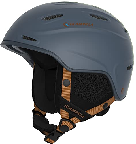 GLAMVILLA Skihelm Snowboardhelm für Damen/Herren, Verstellbar Unisex Schutzhelm für Skifahren/Snowboarden,Schneesporthelm mit Verstellbares Belüftungssystem (L, Grau)