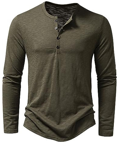 NOAGENJT Boys' Long Sleeve Tops Men's Henley Shirt Soft Comfortable Rib Cotton Fabric Casual Wear Green