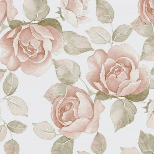 Fiula Rosen Tapeten Selbstklebende Tapete Blumen 41CMx5M Blumentapete Klebefolie Rosa Weiß Vintage Tapeten Romanze Wandtapete Florales Muster Dekorfolie Wasserdicht Schlafzimmer Wohnzimmer Möbelfolie