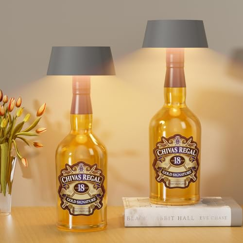 Klighten 2 Stück Led Akku Flaschenlampe Dimmbare 3000K Tischleuchte, IP54 Tischlampe flaschenlicht für Außen/Innen, flaschenleuchte Kabellose Touch Mit USB-C für Restaurant/Bar, Dunkelgrau, 5000mAh/3W