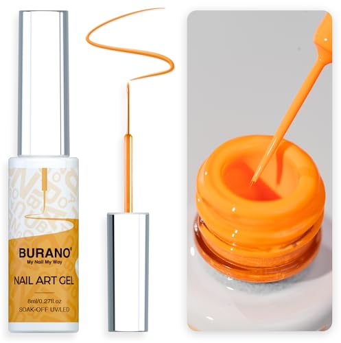 BURANO Gel Nail Polish Liner Nail Art Polish, Black White Purple Red Pink Painted Gel Nail Design Polish 1 Bottle, Build in Thin Nail Brush Gel Nail Polish Curing Required 8ml (LX6)