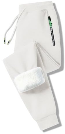 ZOXOZ Jogginghose Herren Baumwolle Sherpa Gefüttert Warme Winter Fleece Traininghose Sporthose Lang mit Reißverschluss Taschen weiß L