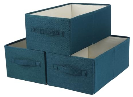 Homo Trends 3 Fabric Storage Boxes, Wardrobe Storage Boxes, Green | Shelves Wardrobe Drawer Organizers, Foldable Drawer Dividers Box with Handles for Clothes Sock Underwear Toy