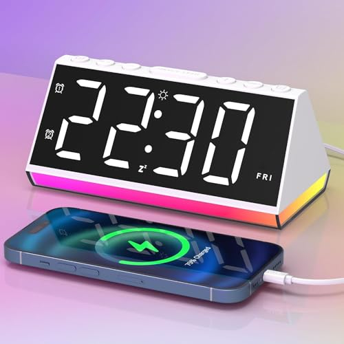 APUZOM Digital Wecker Laut für Kinder Schlafzimmer, Große LED-Anzeige mit Einstellbarer Helligkeit, 7-Farben Nachtlicht, Batterie Backup, 2 USB-Ladegeräte, Snooze für Jungen Mädchen Jugend Eltern