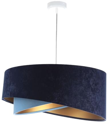 Licht-Erlebnisse Hängelampe Blau Gold E27 rund Ø 50 cm Stoff Velours Optik Doppelschirm Modern Pendelleuchte Wohnzimmer Hängeleuchte Esszimmer
