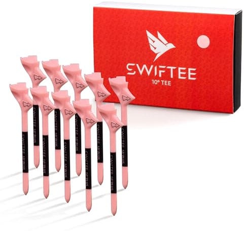 SWIFTEE Premium 10 Degree Golf Tees for Driver or Iron - Help Reduce Spin & Slice, Improve Distance & Precision (Pack of 10 Tees) (Pink, 83mm)