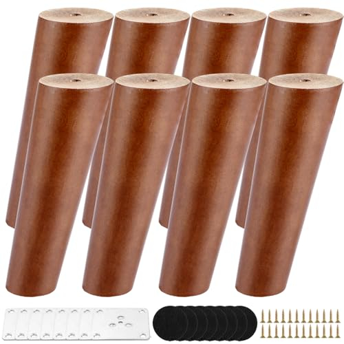 VIDETOL 8 Pièce Pieds de Meubles en Bois, 15 cm Pied de Table Bois, Pied Meuble Bois avec Plaque de Montage, Vis et Tapis Antidérapant Pieds pour Lit, Meubles, Canapé
