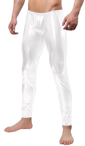 Gaoin Herren Metallic Shiny Wetlook Leggings Hose, Weiss/opulenter Garten, Groß