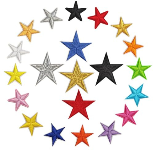 Pentagram Iron Sew On Patches Five Pointed Star Embroidered Patches Badge Small Big Star Applique Patch DIY Craft for Bags Shoes Hats Clothes Decor Multi-color