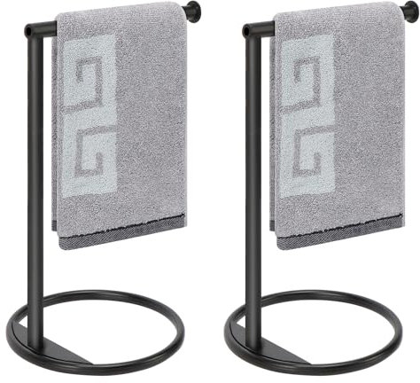 NearMoon Porta asciugamani a forma di L, in metallo spesso, piccolo supporto ad anello per asciugamani, stabile, autoportante, per bagno, cucina, piano di lavoro da toeletta, 20,3 cm di lunghezza x