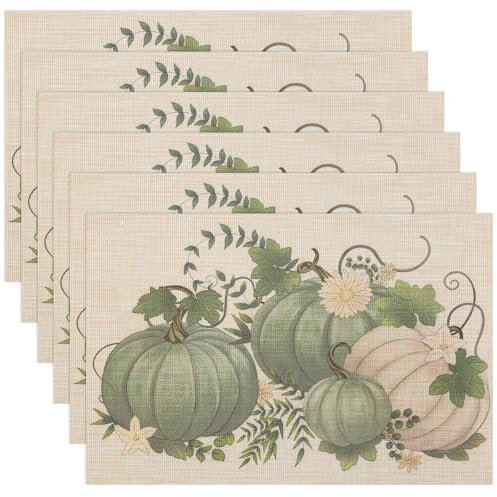 Banchif Herbst Platzsets 6er Set Erntedankfest Tischsets Abwaschbar Kürbisse Platzdeckchen Herbst Bankett Tischsets Abwaschbar rutschfest PVC Platzsets (45 x 30 cm)