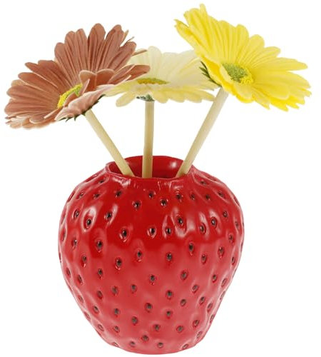 Vase à fraises décoratif, 11,9 x 10,9 x 11,9 cm, en résine végétale, en forme de fraise, rouge
