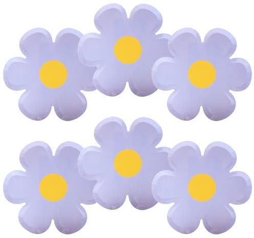 GGBOY 40PCS Flower Daisy Paper Plates, 8 Purple Cute Groovy Spring Flower Shaped Party Paper Plates Disposable Supplies