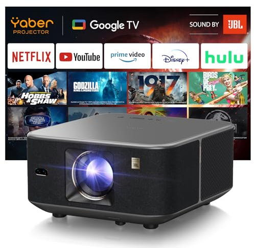 Videoprojecteur avec Son JBL, Yaber K3 Projecteur Video Google TV, 30W Haut-Parleurs, WiFi6 Bluetooth Retroprojecteur Auto Focus/Keystone, 650 Lumens ISO, évitement d'objets et Adaptation à l'écran