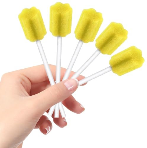 250 Stück Mundpflegestäbchen, Einweg Mundpflege Schwamm Tupfer, Mundpflege Mundhygieneschwamm, Geschmack Lemon, Sterile Tupfer für die Mundhygiene in Zahnarztpraxen (Gelb)