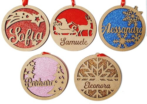 Pallina di Natale in legno personalizzata CON NOME per albero natalizio- personalizzala con il tuo nome - idea regalo personalizzata! Albero di famiglia- tanti colori fra cui scegliere