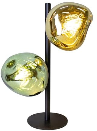 Leuchte.Store Tischleuchte Canopus,moderne 2-flammige Standlampe aus Metall in Grün/Gelb,mit lackiertem Glas im Lava-Design,Tischlampe mit Schnurschalter,Standleuchte,Wohnzimmerlampe