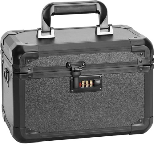 GODLONSEN Storage Lock Box - Safe Lock Box with Combination - 30 x 19.3 x 17 cm, Mesh Pocket & Adjustable Compartments for Personal Items, Valuables, Documents, Home, Office, Outdoors - Medium/Black