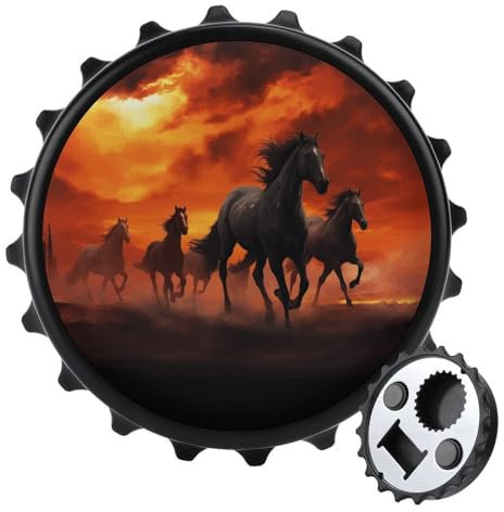 Magnetischer Flaschenöffner, Motiv: Pferde, rot leuchtende Wolken, bedruckt, Kunststoff, niedlich, Kühlschrankmagnete, Bierflaschenöffner, für Männer und Frauen, Bierliebhaber