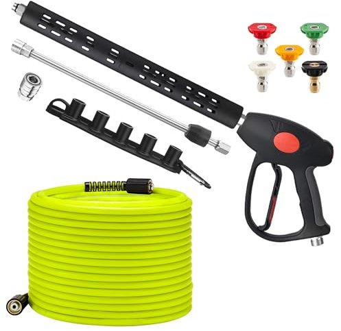 M MINGLE Pressure Washer Hose and Gun Kit, 50 FT Power Washer Hose with 5 Nozzle Tips and M22-14mm Fitting, Replacement for Ryobi, Simpson, Craftsman