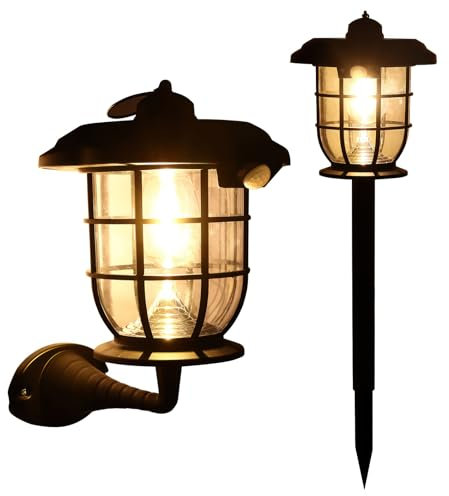 Miawtro 2 Stück Solarlampen für Außen Garten,mit Zubehör Kann als Außenwandleuchte und Stehleuchte.Automatischer Schalter Solarlampe Für Garten,Gartenfackel Solar Geeignet für Terrassen und Gärten