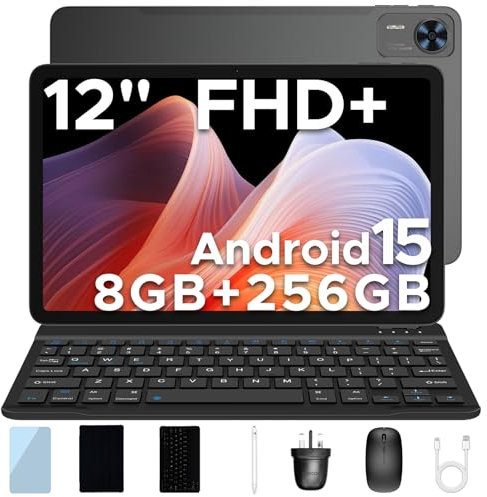 DOOGEE T36 2025 Newest Tablet 12'' Android 15 20GB+256GB/2TB TF T620 Octa-Core, 2.4K 90Hz Display, 8800mAh, 4G-LTE Android Tablets, Bluetooth 5.0+5G WiFi, Tablet with Keyboard, Pen, Mouse&Case, Black