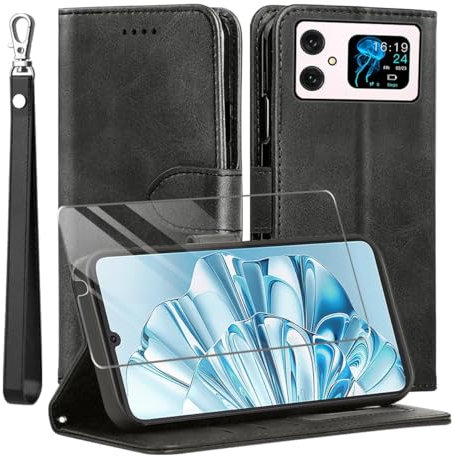 MQERYBV Coque pour cubot A20,avec Verre trempé Protection écran,Antichoc TPU Housse en Cuir PU Portefeuille Etui [Béquille] [Fentes pour Cartes],Flip Case pour cubot A20- Noir