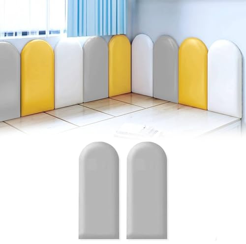 Wall Cushion Padding, Kid's 3D Anti Collision Wall Padded Set, PU Self Adhesive Stickers, Thicken 3MM Peel and Stick on Cushion Padding, for Children Nursery (Light grey, 30 * 40CM,2pcs)