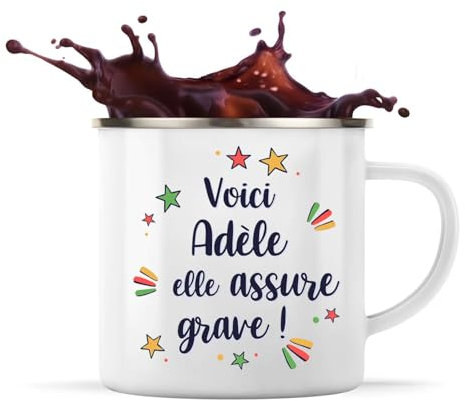 Planetee Tasse métallique Adèle elle assure grave ! | Mug Mazagran Cadeau Fête des Mères Anniversaire Soeur Noël Tata Marraine Timbale Camping
