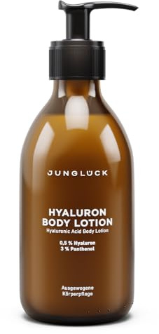 JUNGLÜCK Hyaluron Bodylotion 240ml - Vegan | Leichte, duftneutrale Lotion für intensive Feuchtigkeit - Feuchtigkeitsspendende Bodymilk lindert Trockenheit und Spannungsgefühle und wirkt hautberuhigend