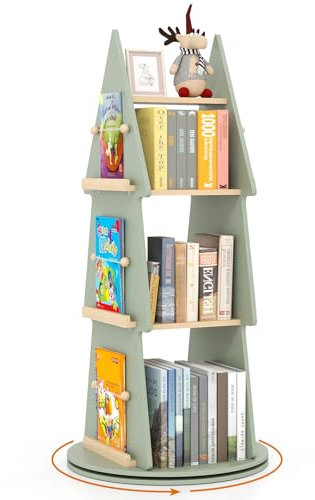 RELAX4LIFE Libreria Scaffale Girevole per Bambini, Porta Libri Rotante a 4 Livelli, Forma di Albero, Libreria Angolare in Legno per Soggiorno, Camera da Letto e Studio, 48 x 48 x 102 cm