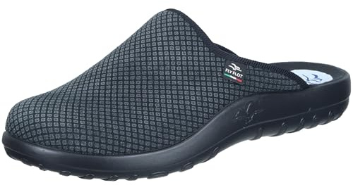 Fly Flot Herren Hausschuh Pantoffel mit Rauten Muster und Leichter Sohle 220063, Größe:44 EU, Farbe:Schwarz
