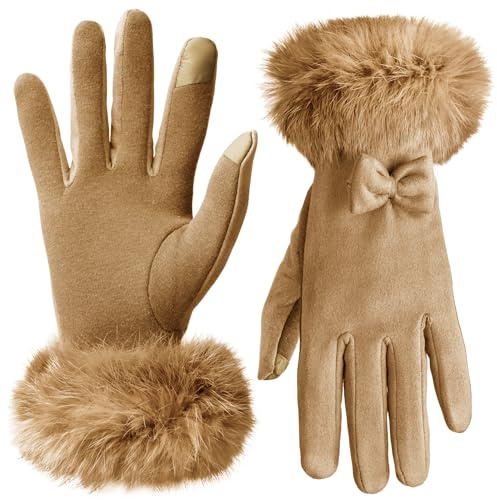 Vagasi Gants d'hiver thermiques pour femme - Pour écran tactile - Gants d'hiver chauds et coupe-vent - Gants en daim pour femme - Pour cadeau, ski, cyclisme