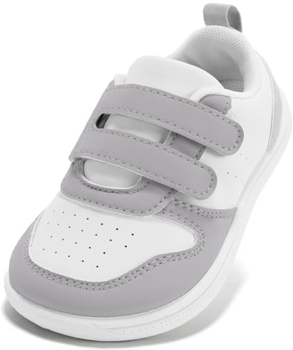 STQ Boys & Girls Trainers Toddler Wide Toe Box Barefoot Shoes School First Walking Baby Infant Lightweight for Football Kid Running Child with Non-Slip Soft Tennis Prewalker Sneakers Grey White Size 6