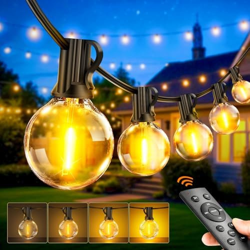FGRYB Solares Lichterkette für den Außenbereich, Solar-Lichterkette mit Fernbedienung, dimmbar, für den Außenbereich, Garten, G40, für Balkon, Terrasse, Hochzeit, Party (60M)