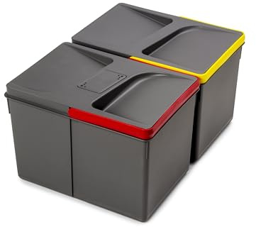Emuca - Recycle-Küchenschubladenbehälter mit geruchsdichtem Deckel, H 216mm, 2x12Liter, Kunststoff anthrazitgrau