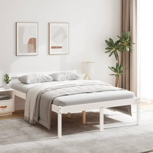 Ordellia Seniorenbett Weiß 135x190 cm Massivholz Kiefer, erhöhte Schlafhöhe, Robustes Bettgestell mit Kopfteil, Doppelbett für Schlafzimmer