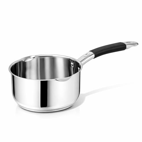 HOMSMYTH Stainless Steel Milk Pan with Pouring Lips – 16cm 1.5L Capacity | Induction-Compatible Milk Pan with Heat-Resistant Handle | Premium Small Saucepan for Gas, Electric & Ceramic Hobs (20cm)