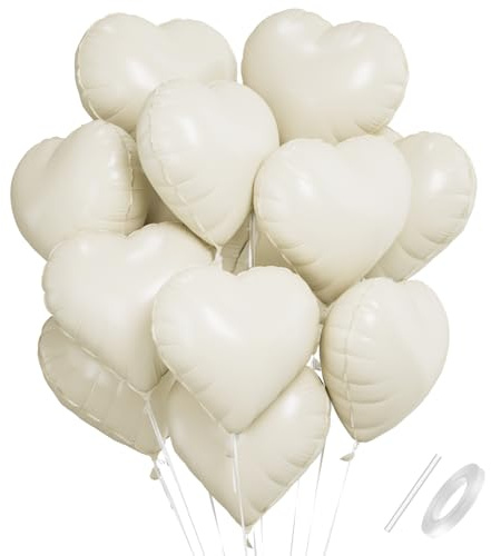 Herzluftballons Cremeweiß, Beige Herz Folienballon, 18 Zoll Creme Herzluftballons Hochzeit Set, Herzballons Helium Herz Luftballon für Geburtstag Hochzeit Verlobung Anniversary Valentinstag
