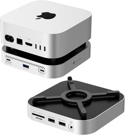 Mac Mini M4 Dock with 10Gbps NVMe SSD Enclosure (Up to 8TB) USB C Hub | 10Gbps USB-C & USB-A, SD/TF Card Reader, 3.5mm Audio, Docking Station & Stand for Mac Mini M4 & M4 Pro