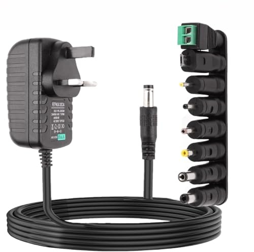 12V 3A AC Adapter Charger with 8 DC Tips Multi Power Supply Cable Adapter | Power Supply Cable Adapter 5.5x2.1mm with 8 Multi Plug Head for Router LED Strip CCTV Monitor Alexa Echo Dot Dab Radio TV Box
