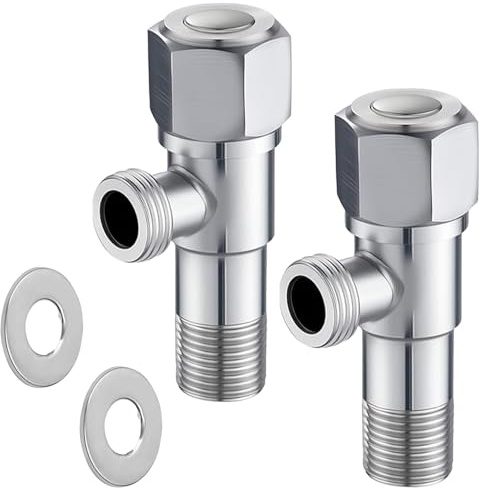 2 Stück Eckventil 1/2 Zoll, 304 Edelstahl Eckventil Waschbecken Wandanschluss 3/8 Zoll Schlauchanschluss mit Rohrabdeckung Eckventile für WC Waschmaschine Küche