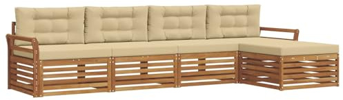 vidaXL Outdoor-Sofagarnitur mit Kissen 5 pcs Natur und Beige, Gartenlounge, Moderne Outdoor-Sofa, gemütliche Sitzgruppe, langlebige Terrasse für entspannte Stunden